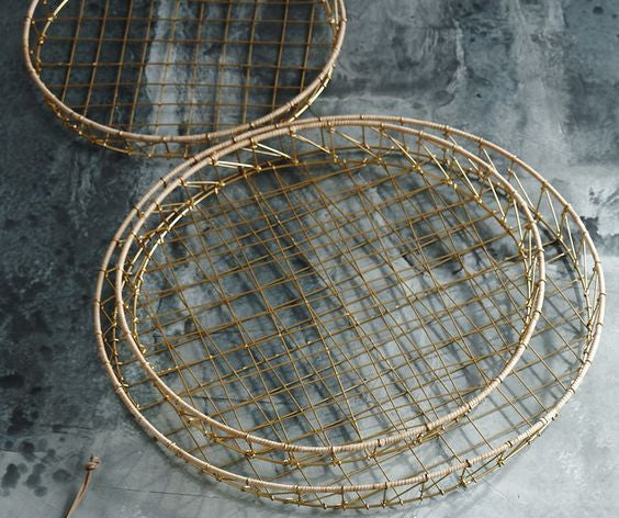 Gio Brass Wire & Rattan Baskets Round