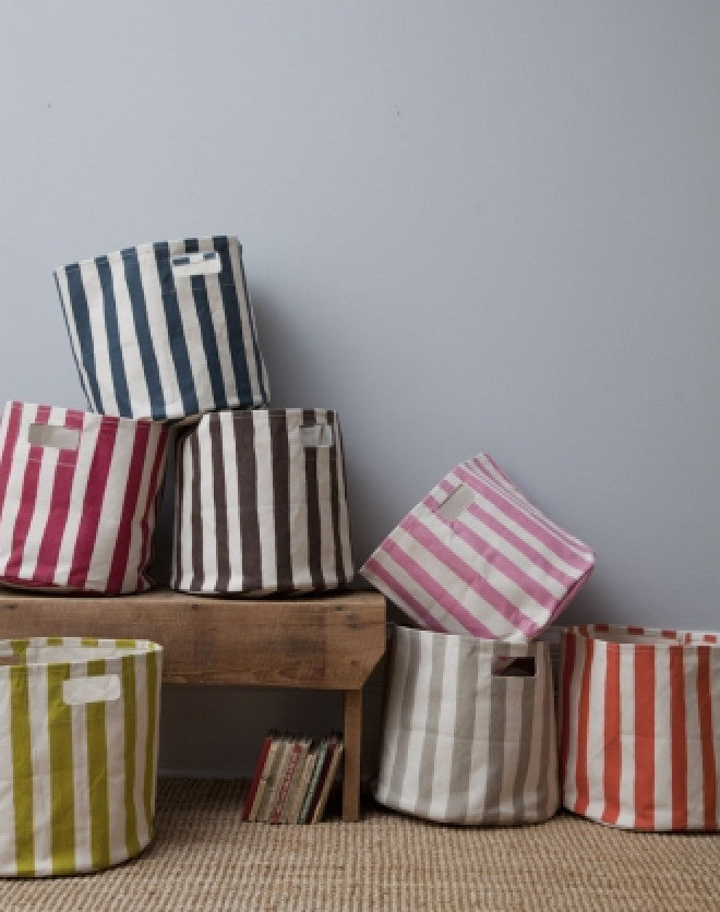 Taupe striped hamper